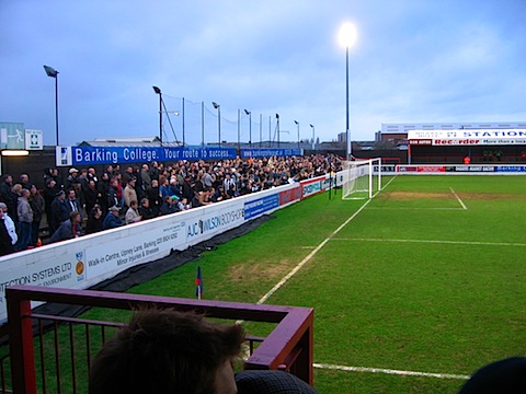 The Mariners fans on the terrace at Dagenham & Redbridge